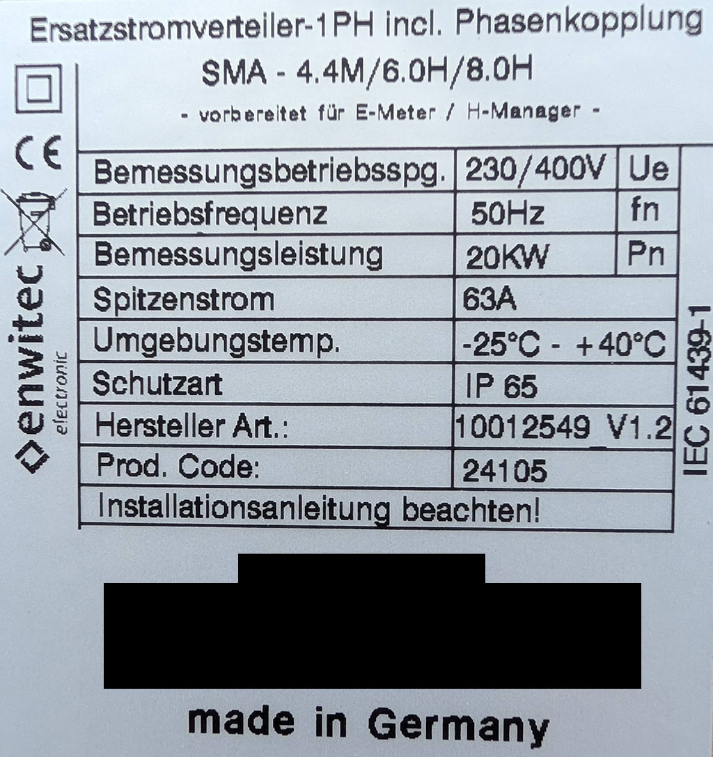 enwitec Netzumschaltbox für SMA Sunny Island 1-phasig Phasenkopplung 20kVA (10012549)
