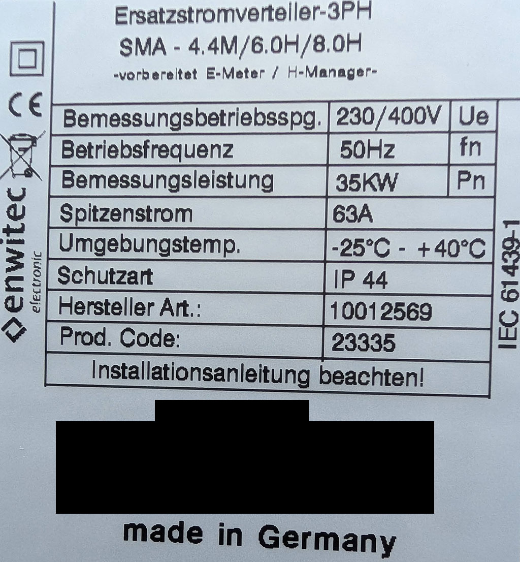 enwitec Netzumschaltbox 3x SMA Sunny Island 3-phasig 35 kVA (10012569)